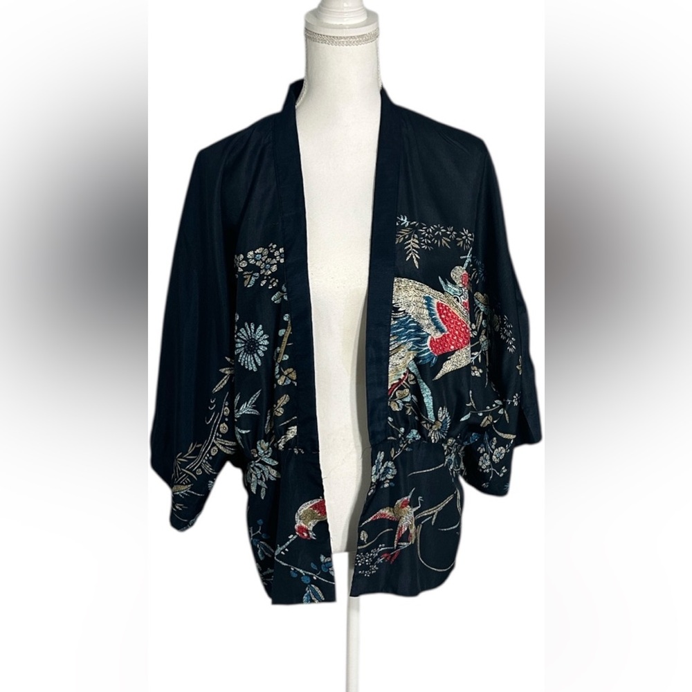 Chic Blue Cardigan with Floral Print | 100% Viscose